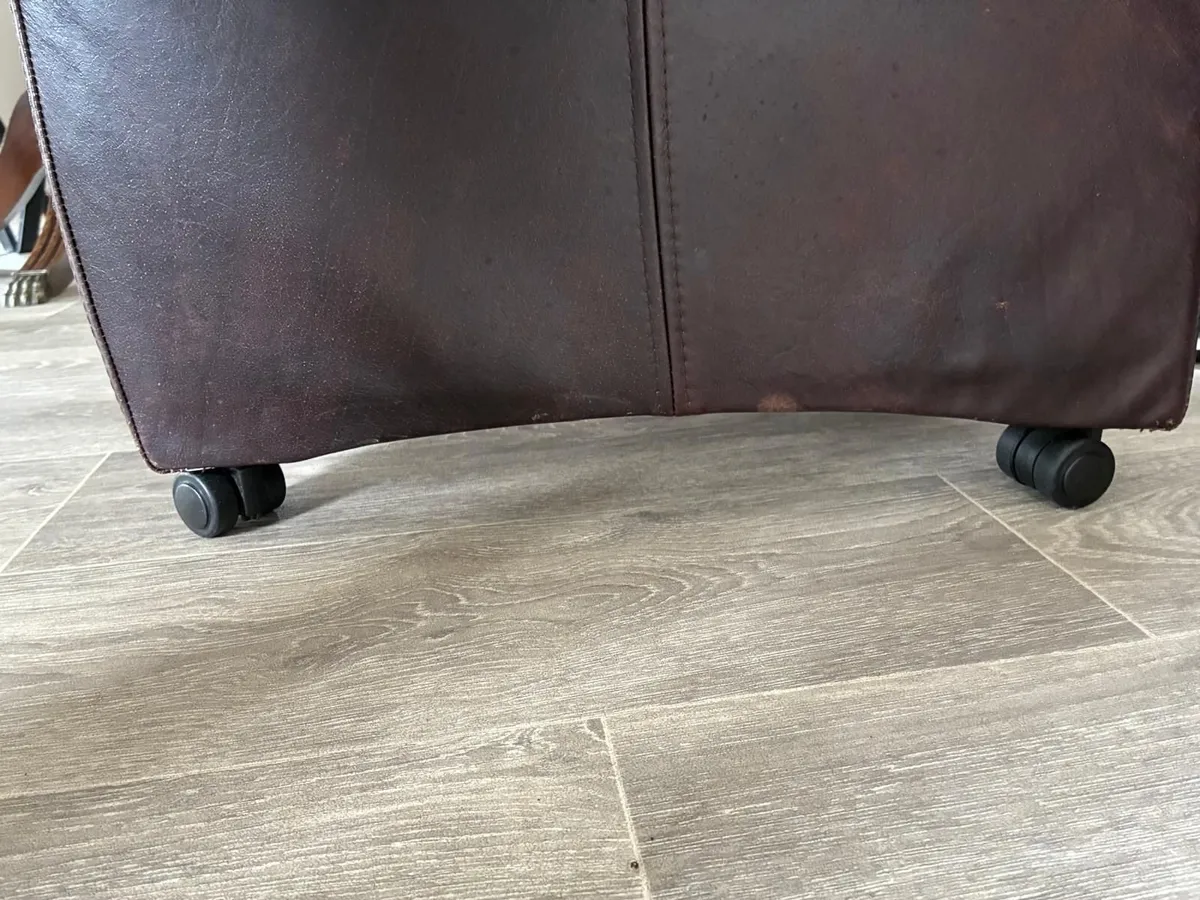 Pair of Brown Leather Effect Armchairs on Castors - Image 4