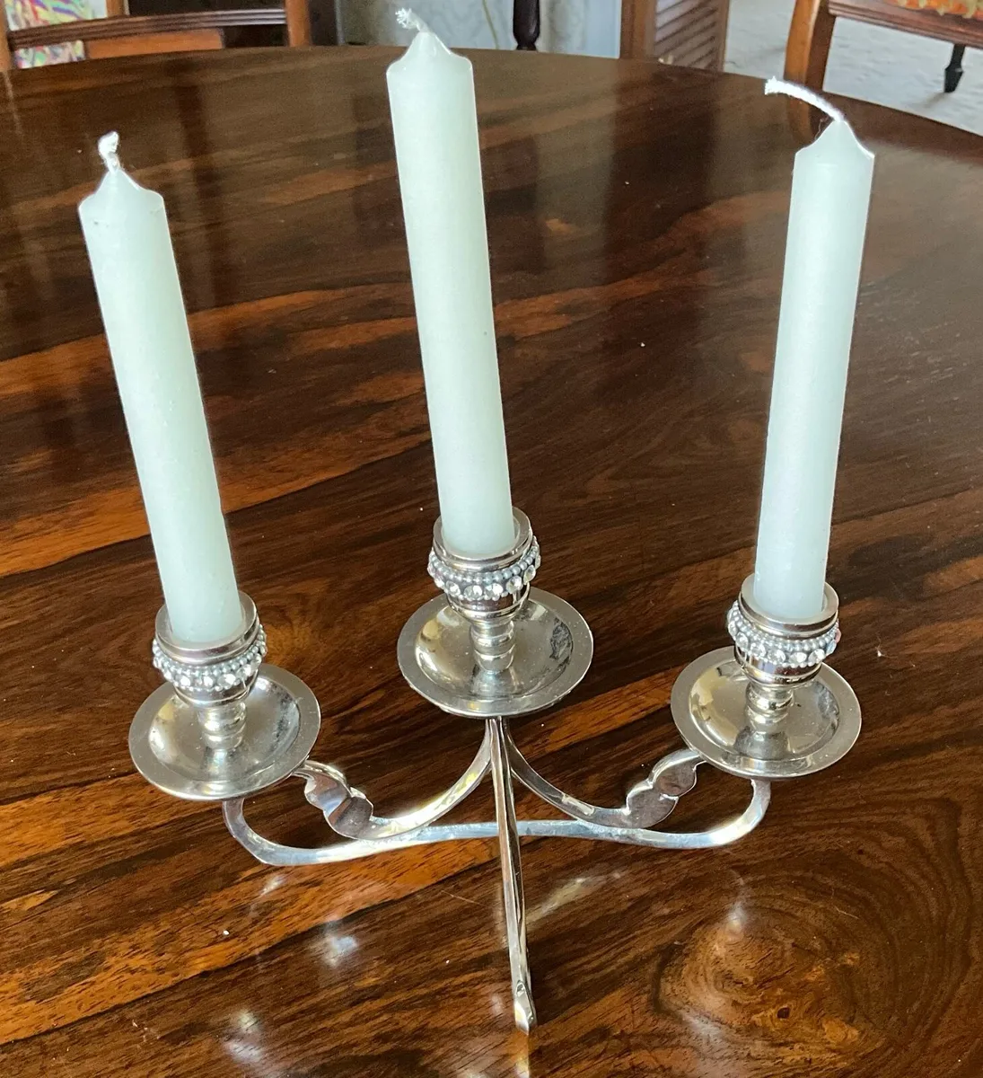 Beautiful Chrome Candelabra with Rhinestone Decor - Image 1