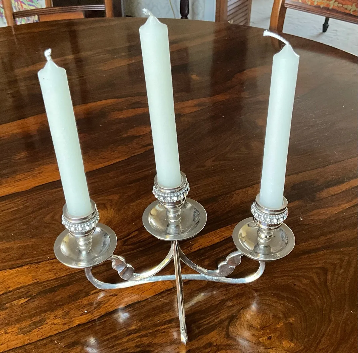 Beautiful Chrome Candelabra with Rhinestone Decor - Image 2