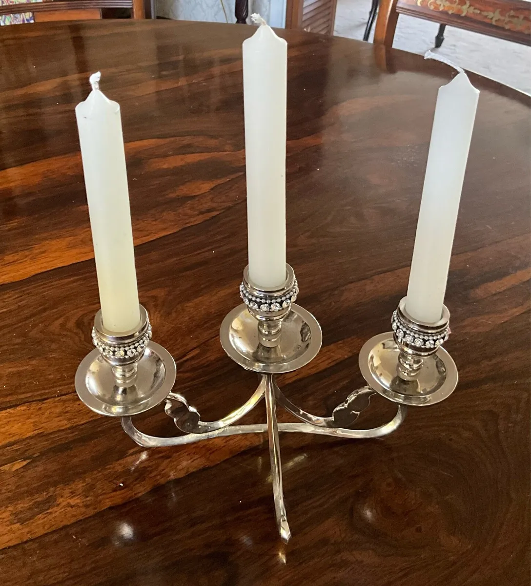Beautiful Chrome Candelabra with Rhinestone Decor - Image 4