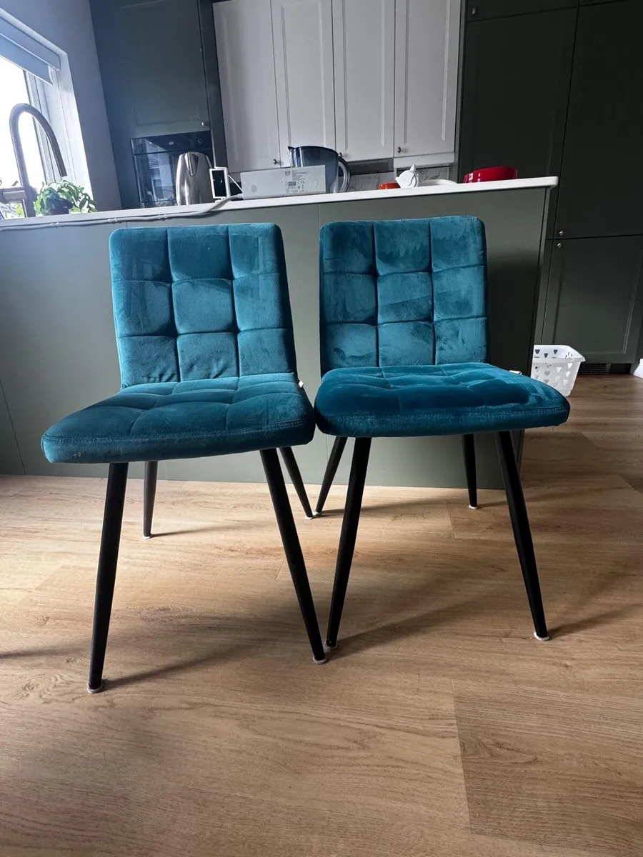 4 x Cubana Teal Velvet Upholstered Dining Chairs - Image 1