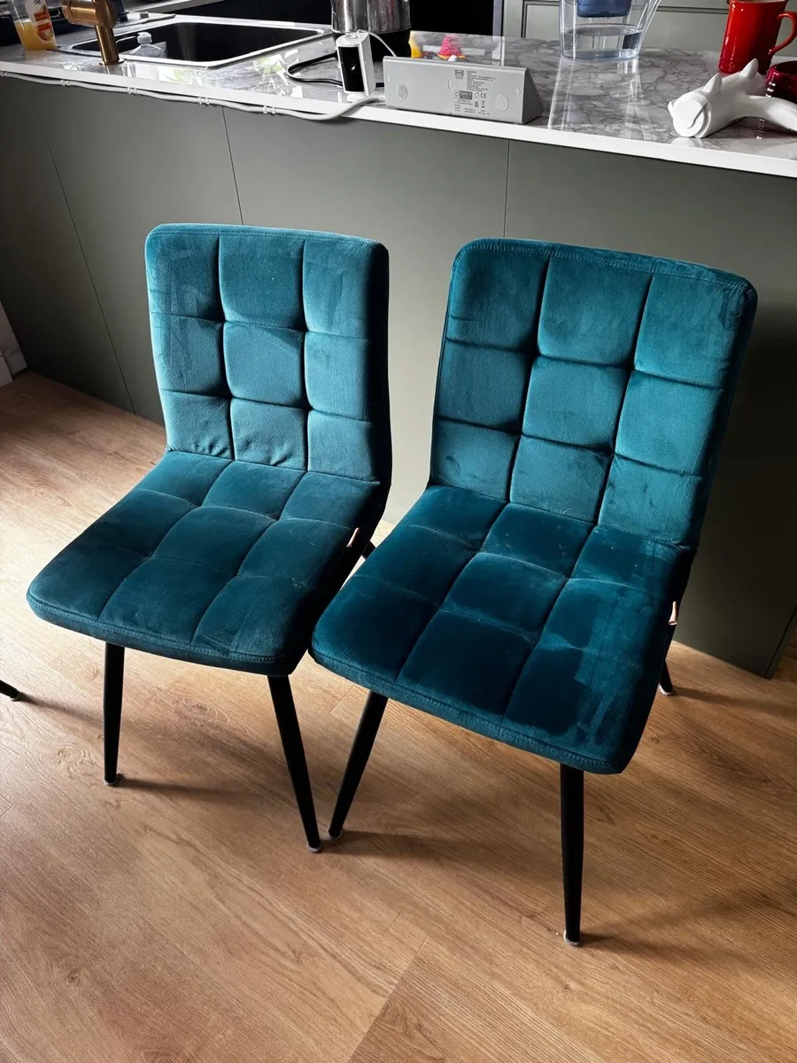 4 x Cubana Teal Velvet Upholstered Dining Chairs - Image 2