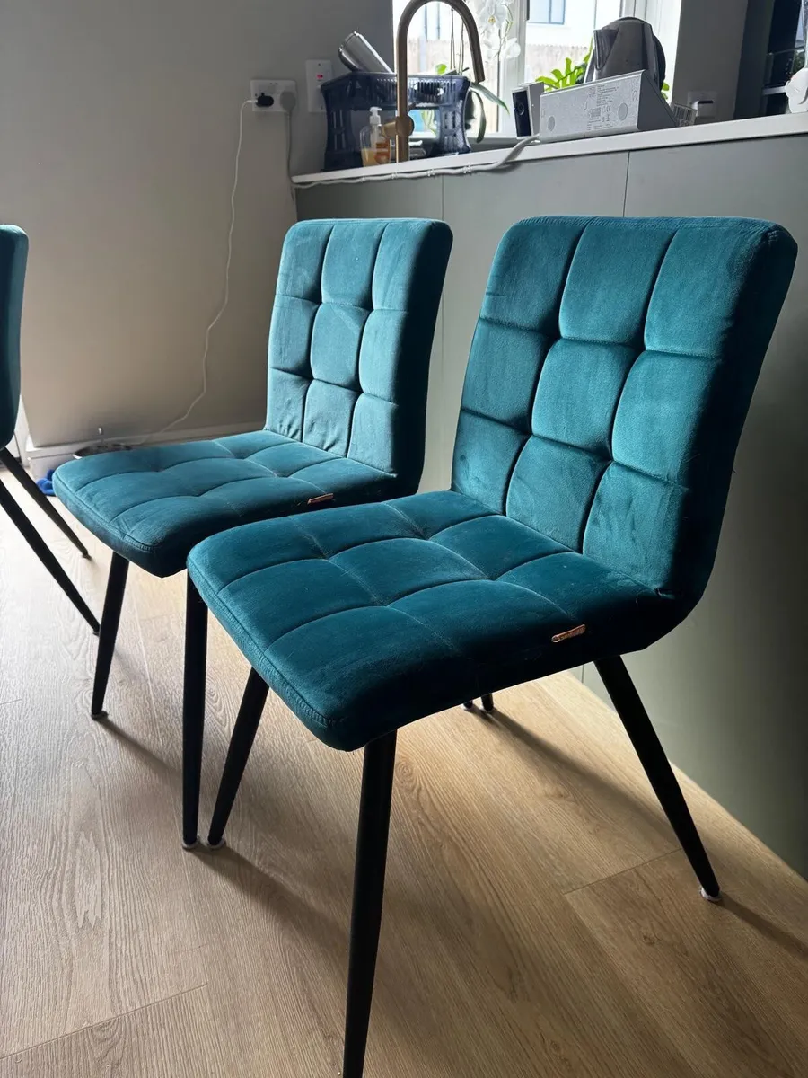 4 x Cubana Teal Velvet Upholstered Dining Chairs - Image 3