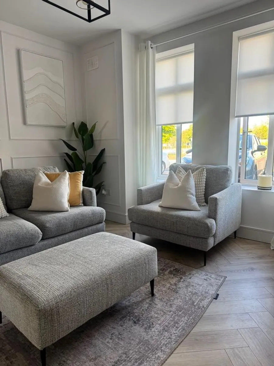3 Seater Sofa, Armchair and Footstool Like New, Professionally Cleaned. - Image 3