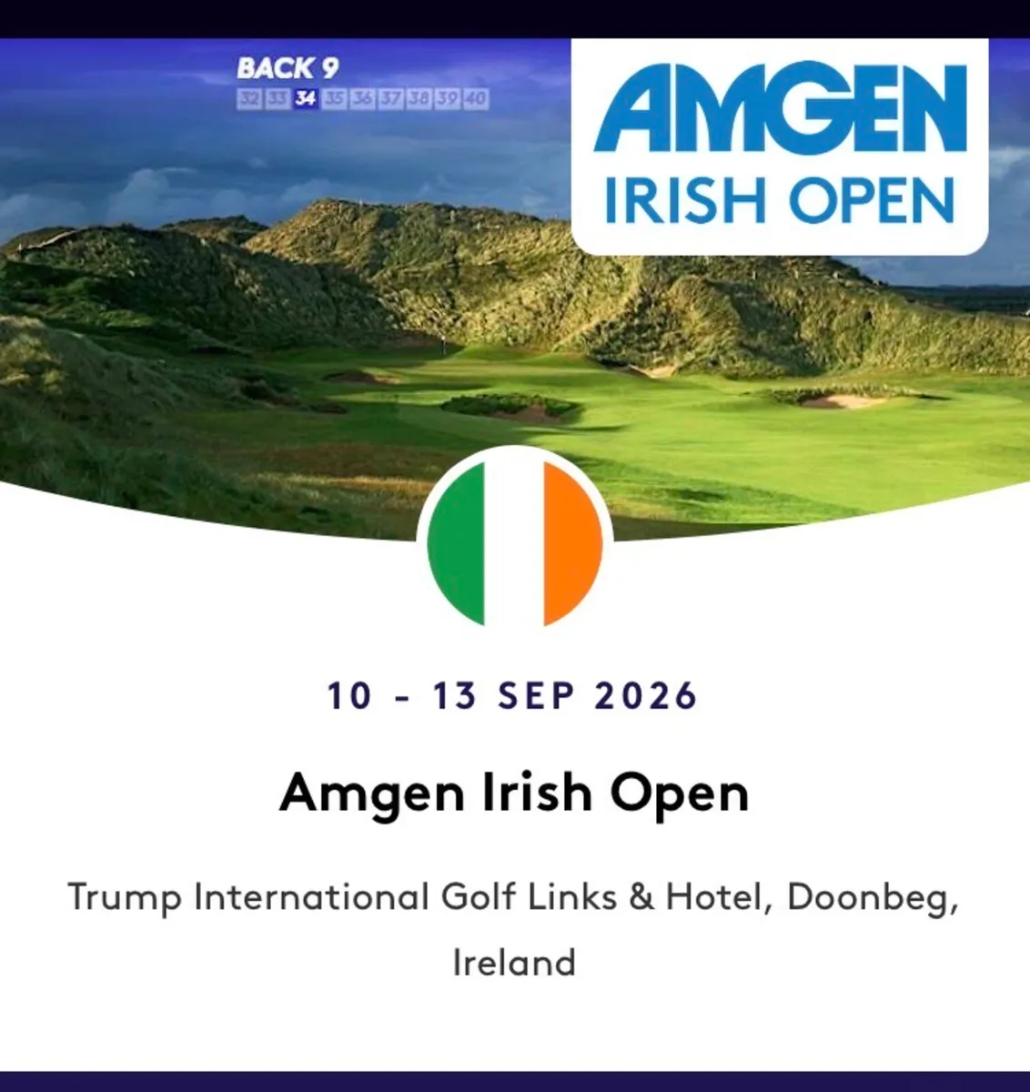 Amgen Irish Open - Sat. 12th - 2x Adult & Junior