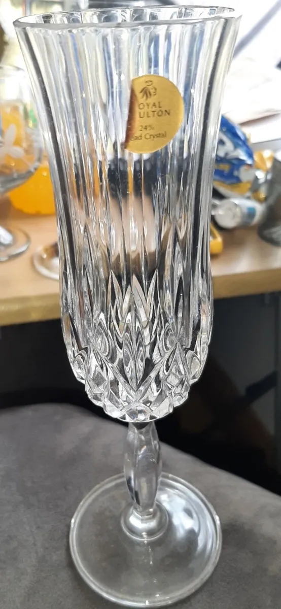 4 Vintage Royal Doulton crystal champagne flutes - Image 2