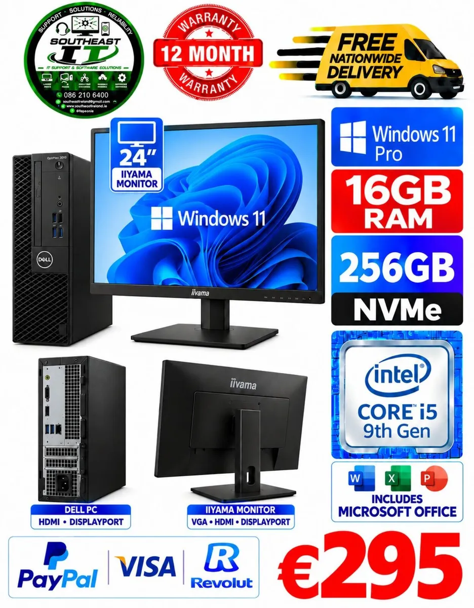 Dell PC  i5 9th Gen 16GB 256GB NVMe + 24 Monitor - Image 1
