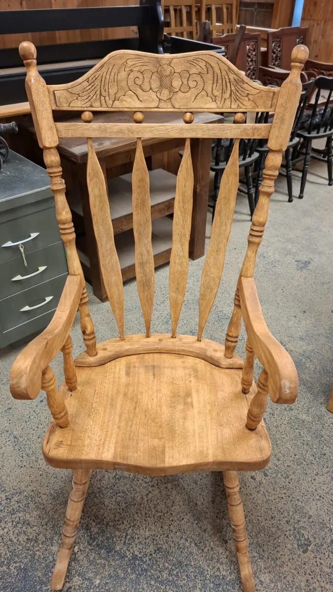 Large Carved back oak rocking chair - Image 3