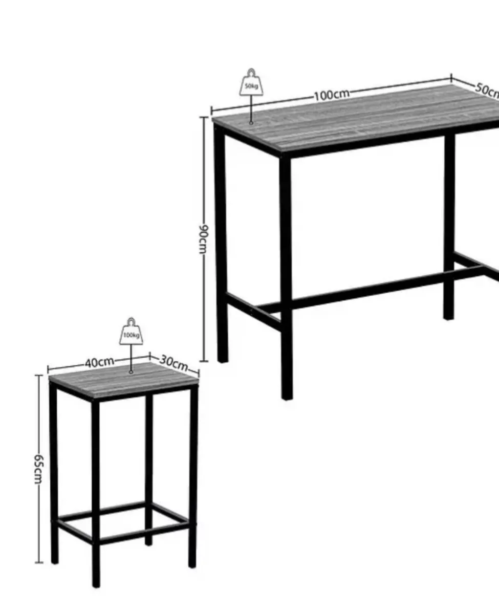 Roslyn 2 Seater Bar Table Set Concrete Grey - Image 3