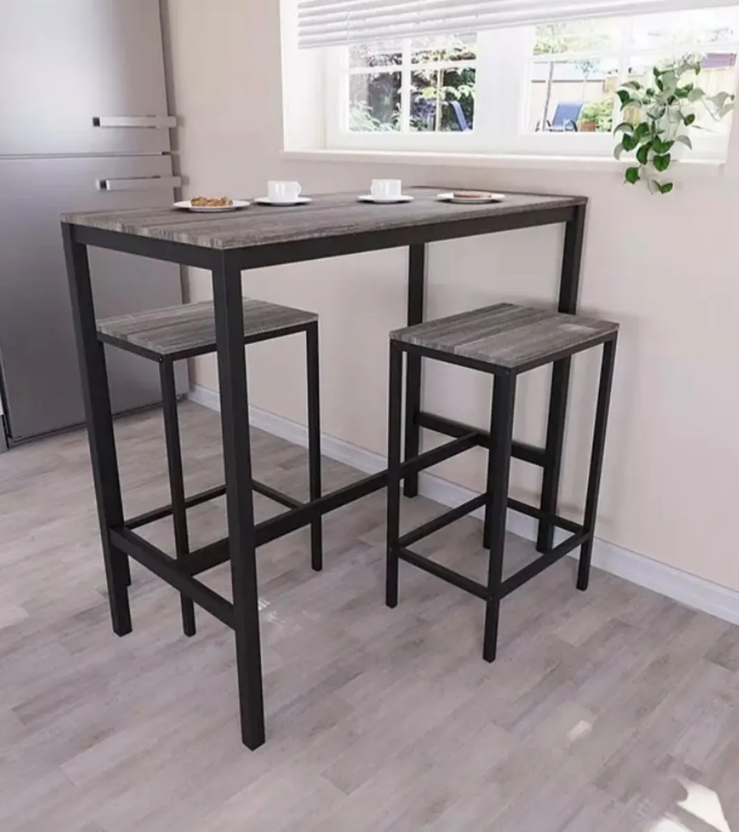 Roslyn 2 Seater Bar Table Set Concrete Grey - Image 1