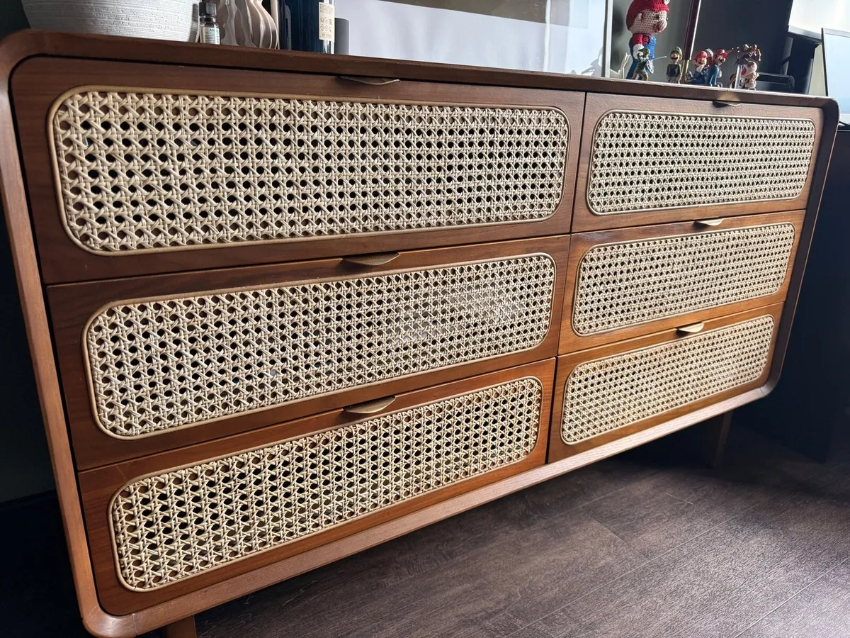 Solid Wood & Rattan Sideboard - Image 1