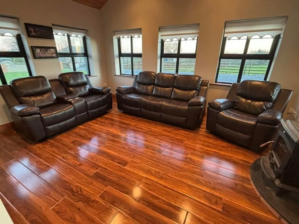 Brown 3+2 Manual Leather Recliner Sofa Set - Image 2