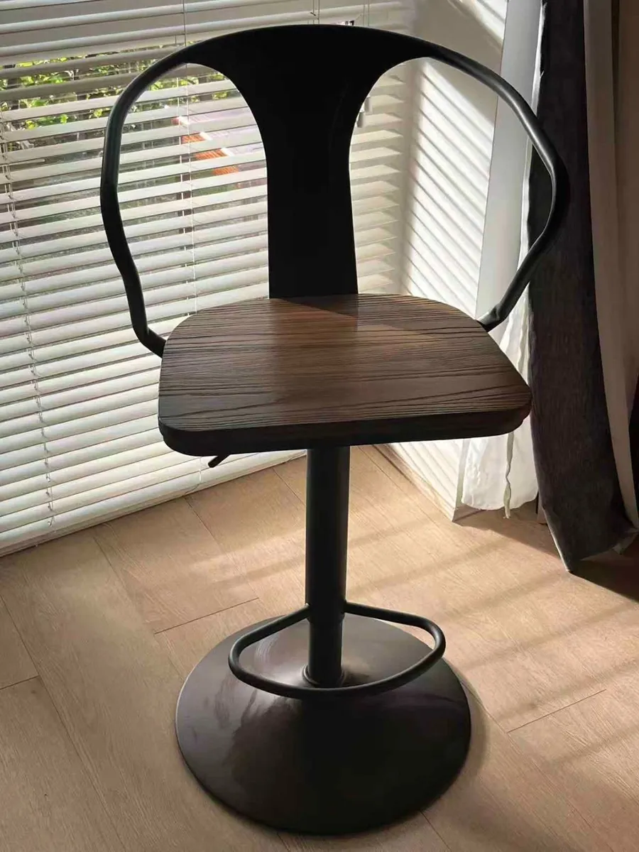 Modern Wood & Black Metal Bar Stool