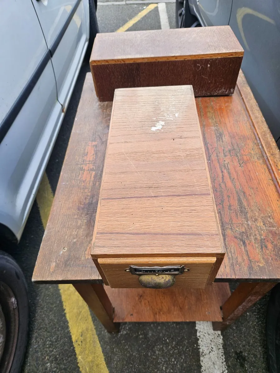 Vintage Retro Wooden Index Card Filing Cabinet - Image 1