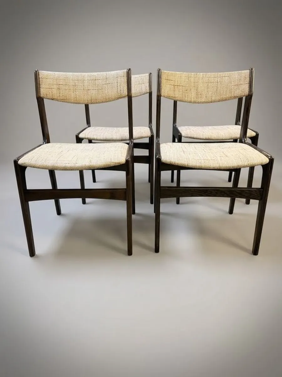 Set of 4 Mid-Century Danish Stained Oak Dining Chairs attributed to Erik Buch. - Image 1