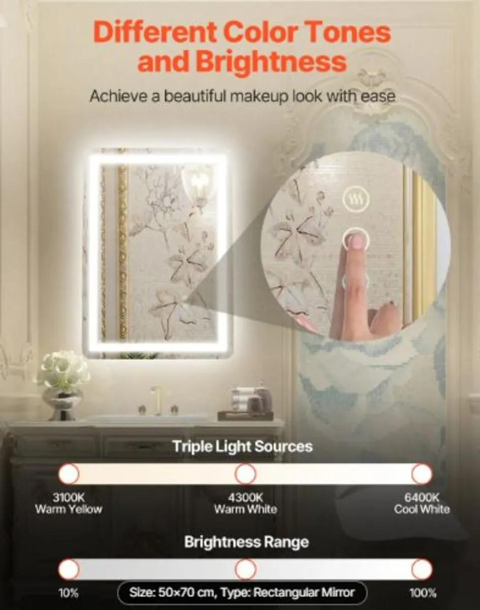 LED Bathroom Mirror, 50 x 70 cm LED Bathroom - Image 2