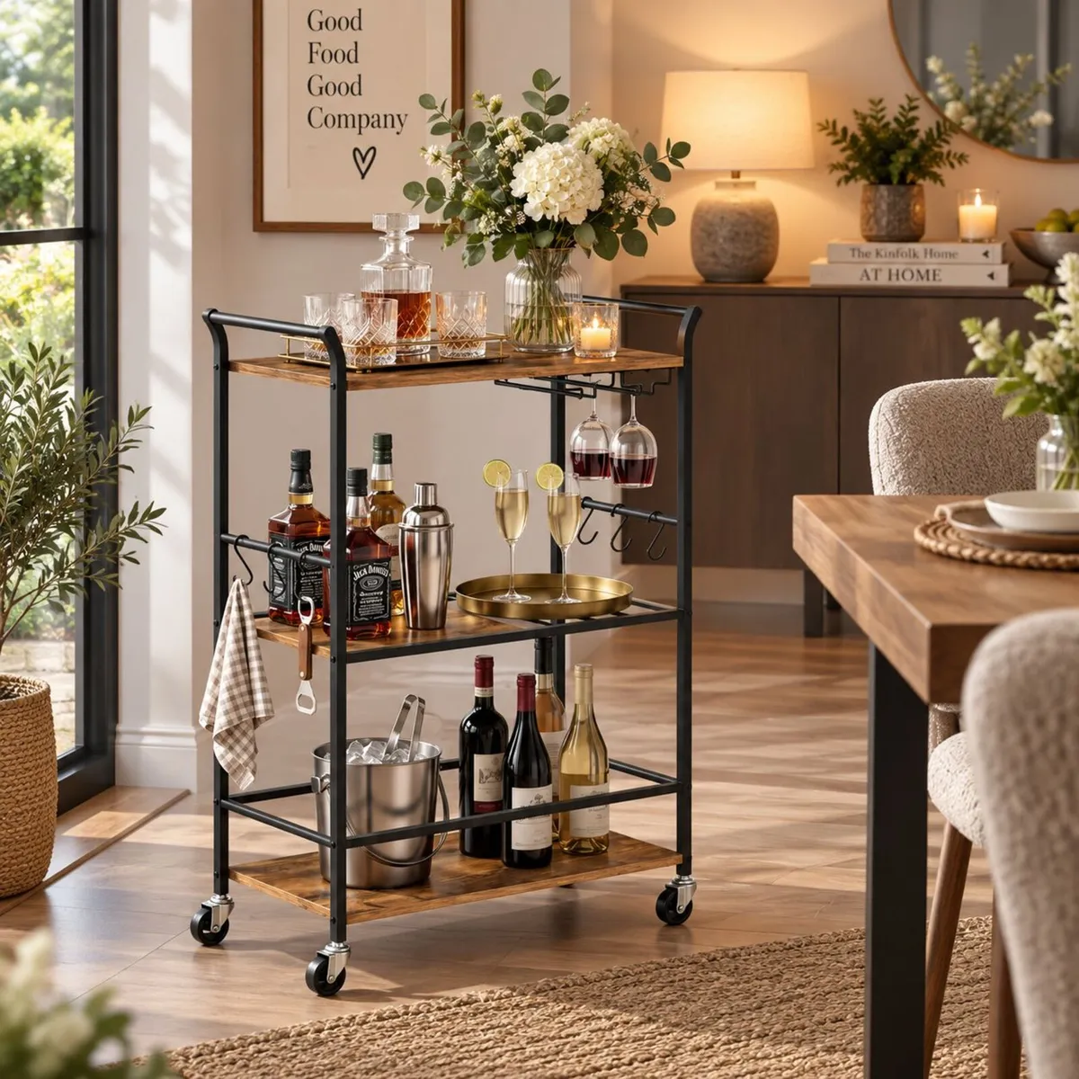 Serving Trolley with Wine Rack & Glass Holder 3 Ti - Image 1