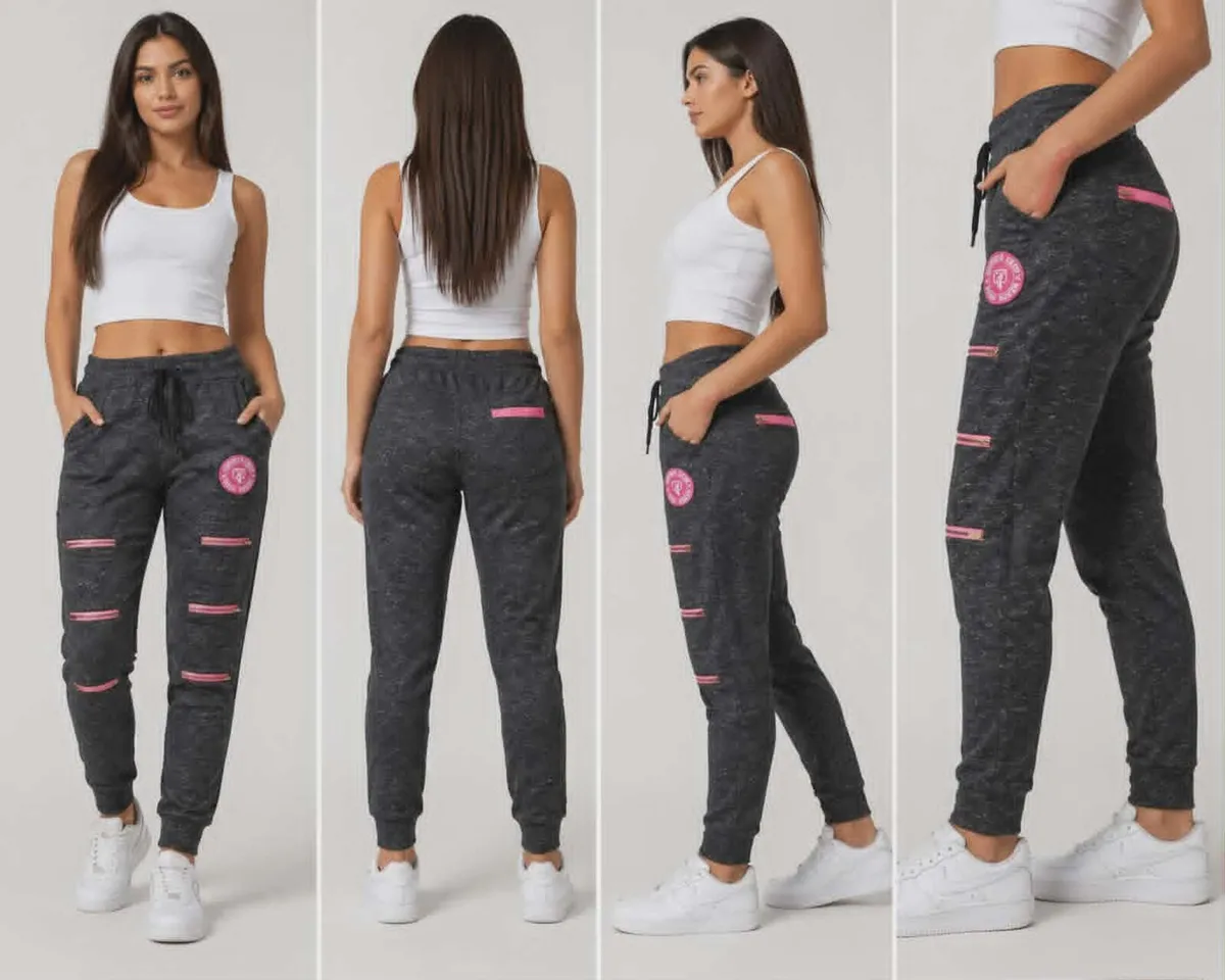 Women's Zipper Joggers – Graphite with Pink Detail - Image 3