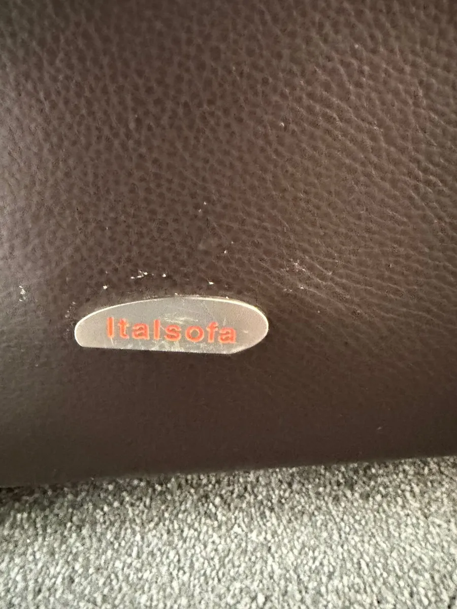 Two leather couches and POUFFE. Free. - Image 1