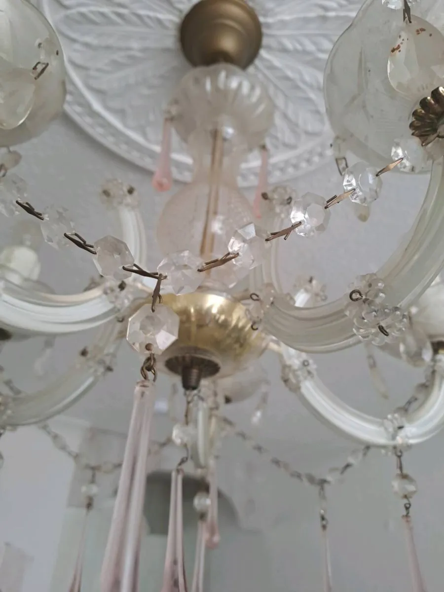 Vintage Glass Chandelier & 2 Matching Wall Lights - Image 4