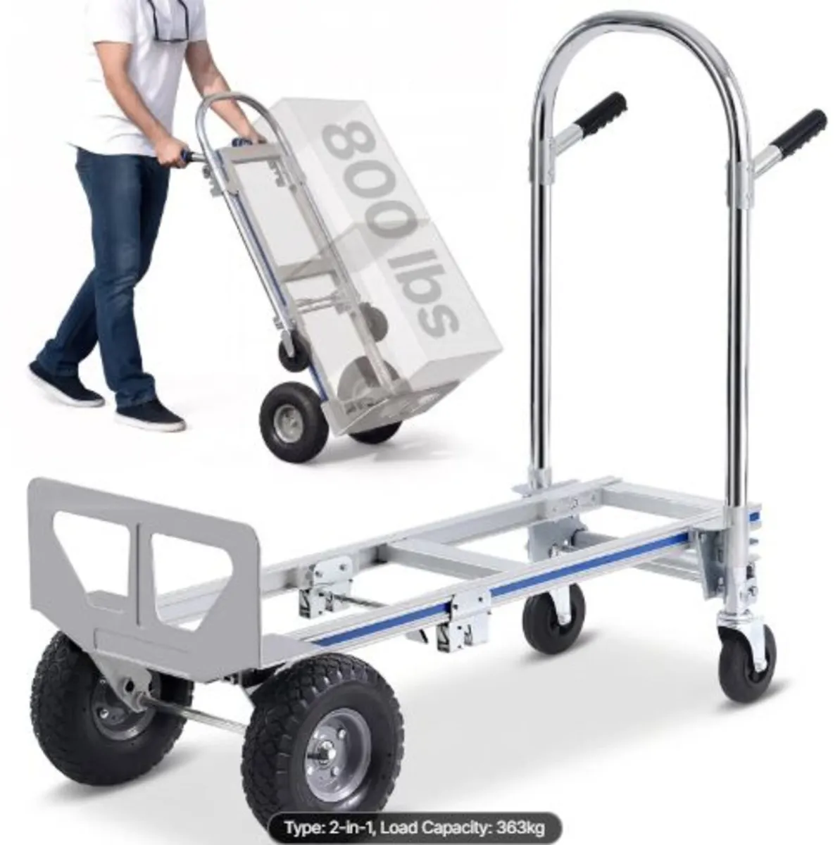 Aluminum Hand Truck, 2 in 1, 362.9kg Load Capacity - Image 1