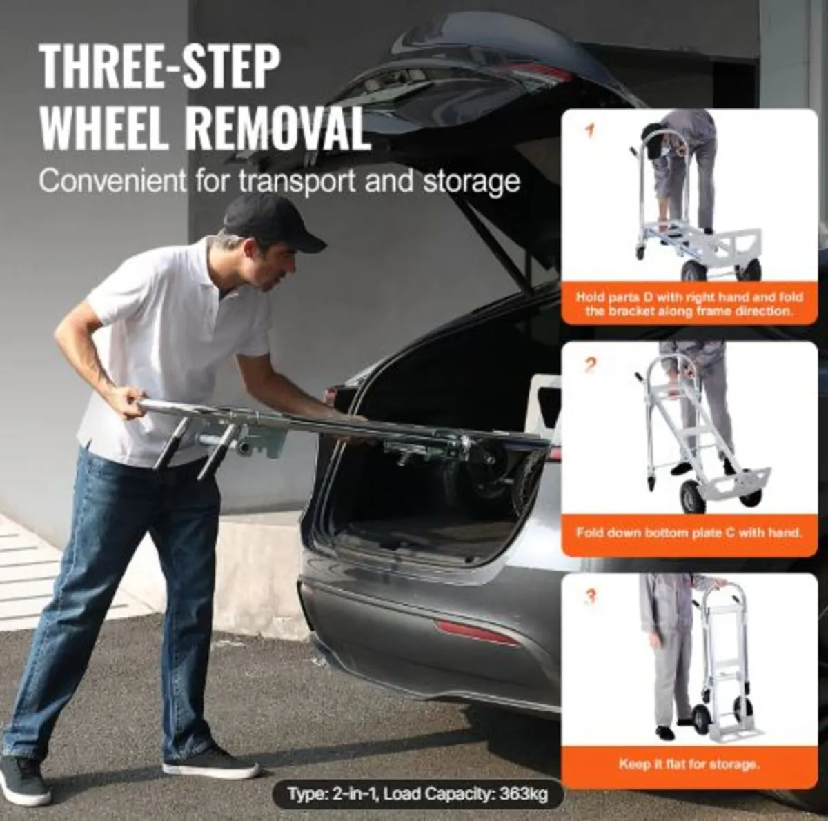 Aluminum Hand Truck, 2 in 1, 362.9kg Load Capacity - Image 3