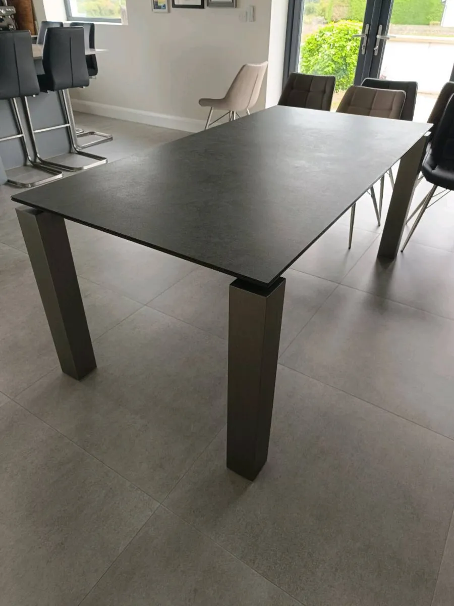 Dark Grey Ceramic Dining Table, Brushed Steel Legs - Image 2