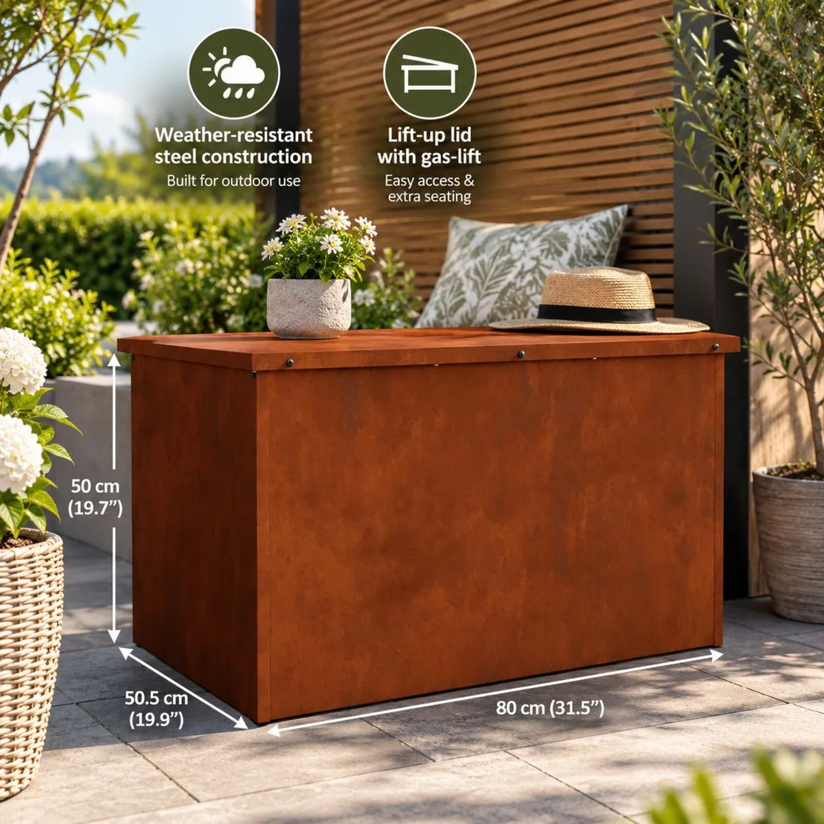 Weathering Steel Garden Storage Cushion Box - Image 4