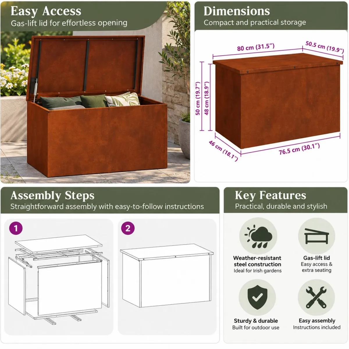 Weathering Steel Garden Storage Cushion Box - Image 2