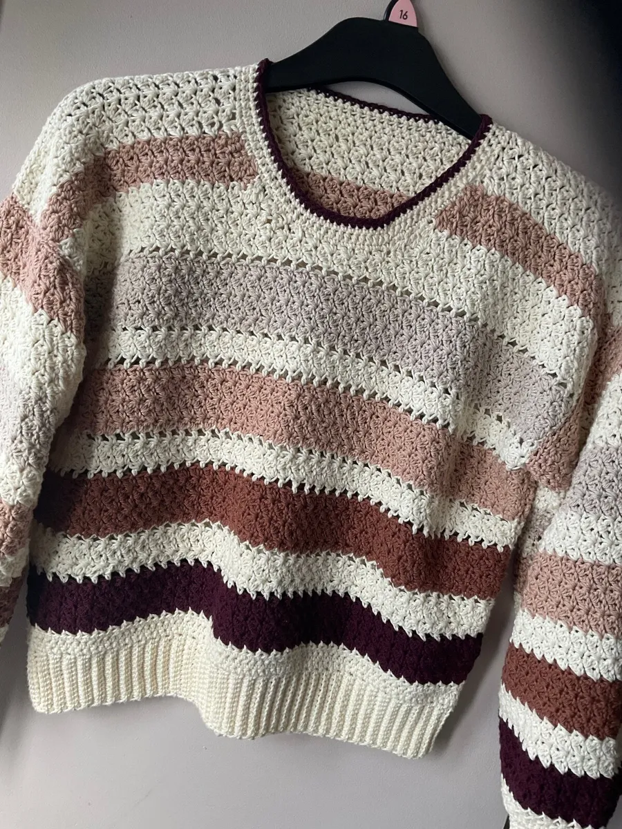 Handmade crochet oversized striped sweater - Image 1