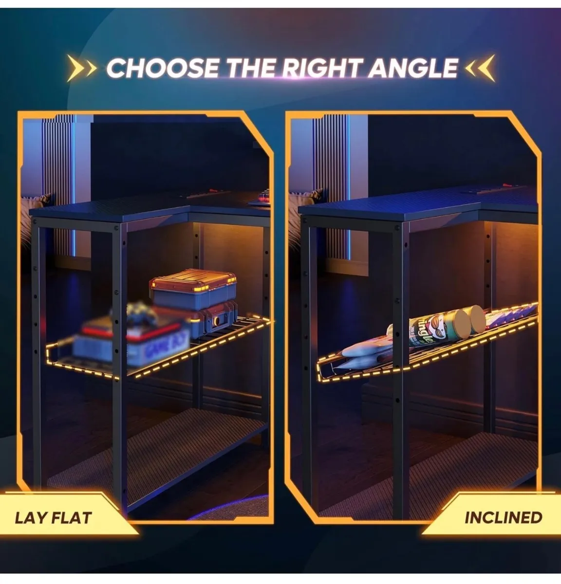 106.5CM L-Shaped Gaming Desk with RGB LED Lights C - Image 3