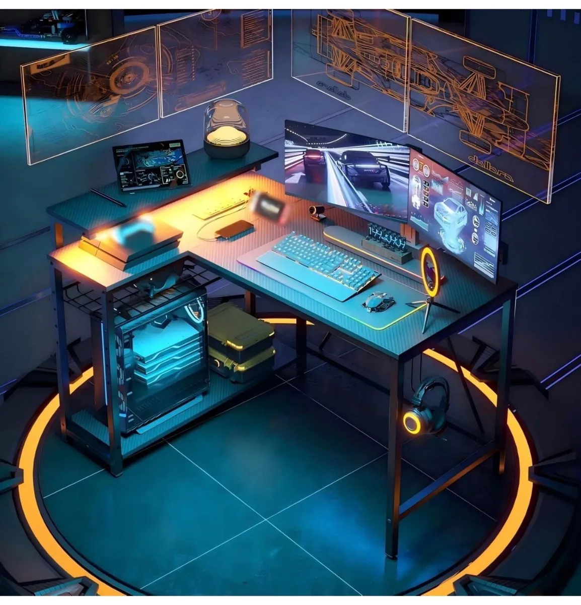 106.5CM L-Shaped Gaming Desk with RGB LED Lights C - Image 4
