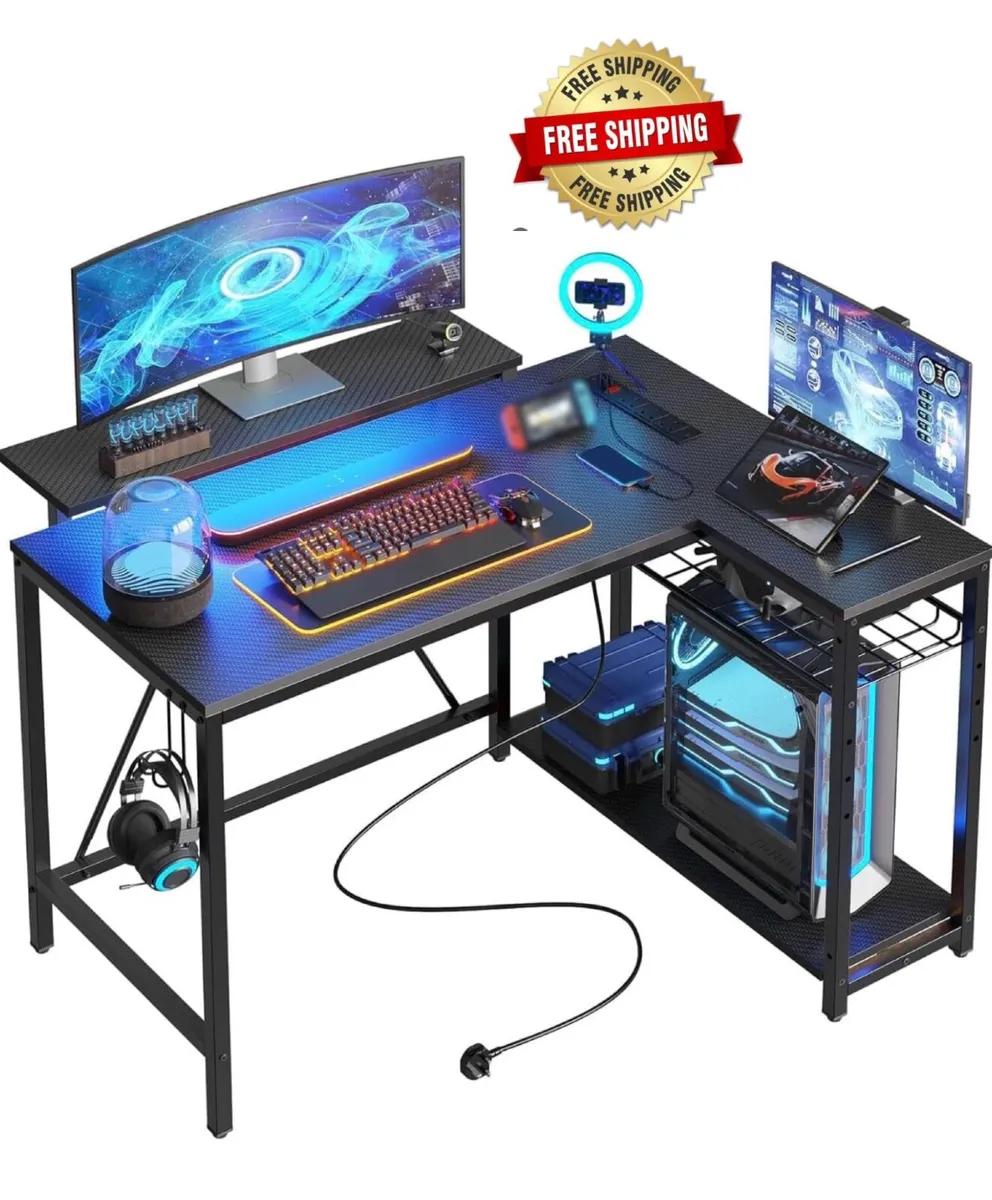 106.5CM L-Shaped Gaming Desk with RGB LED Lights C - Image 1