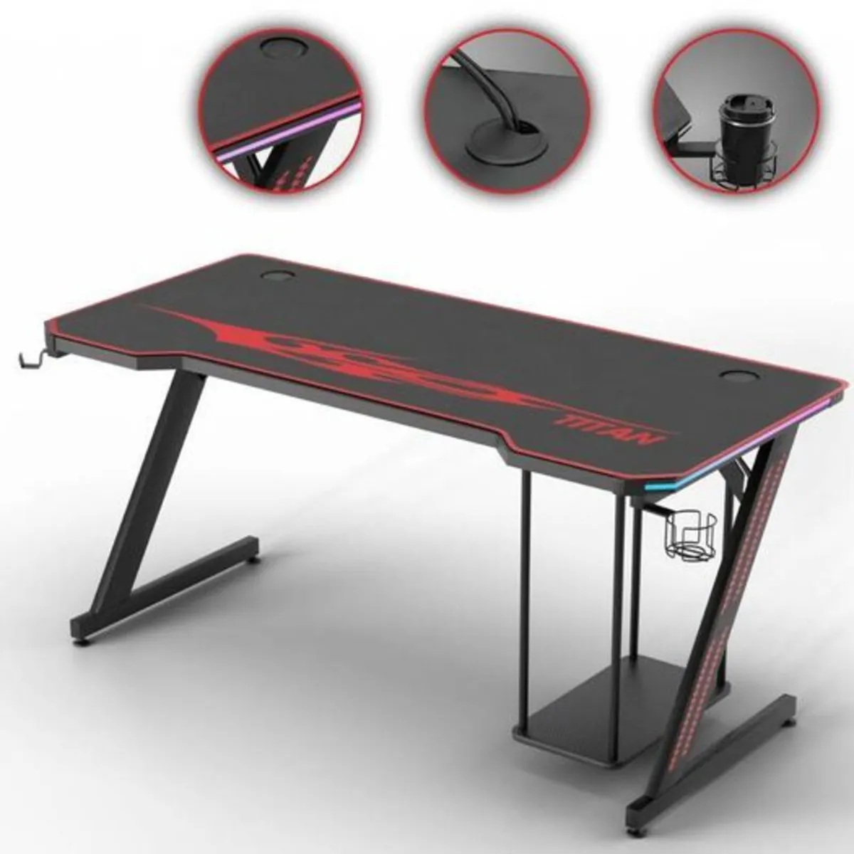 Gaming Desk with LED Lighting, PC Holder & Accesso - Image 2