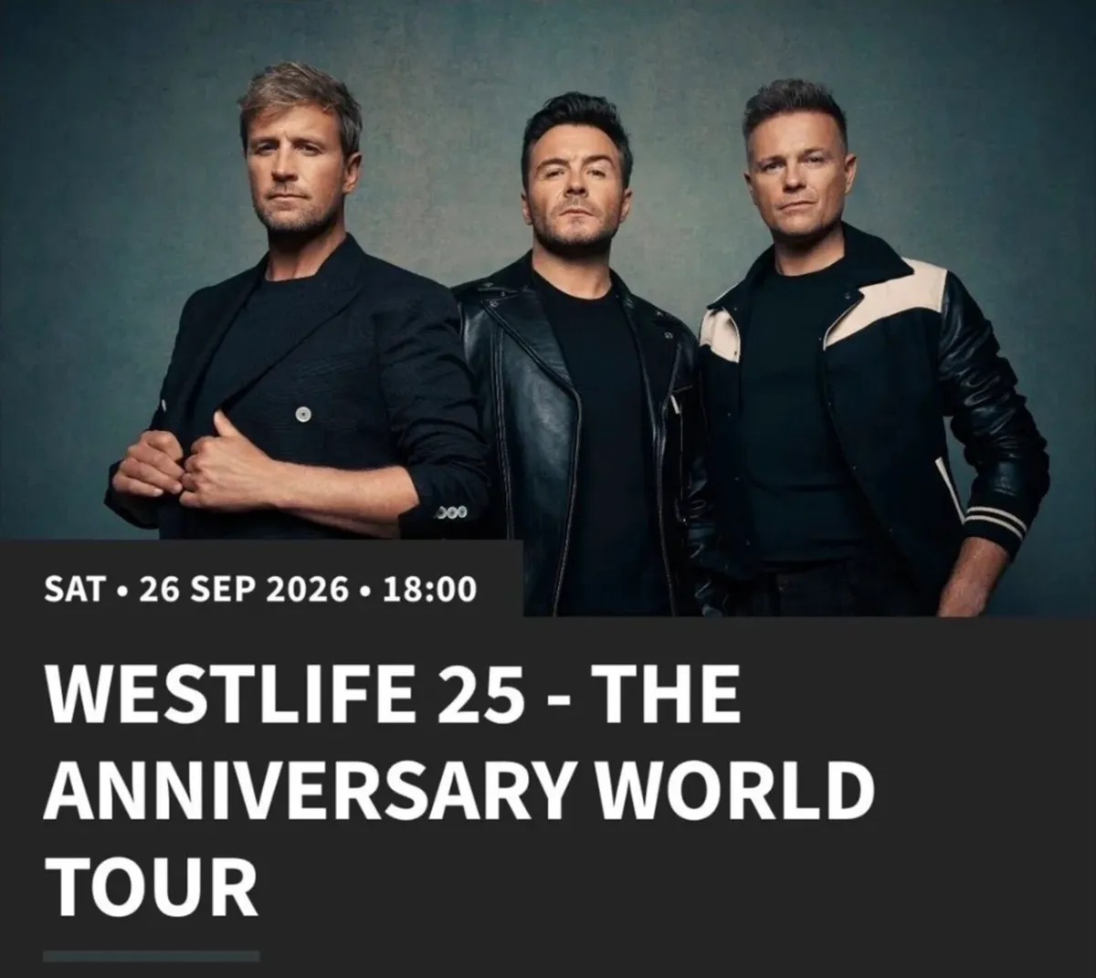 WESTLIFE 12TH SEPT 2x SEATED TICKETS - Image 1