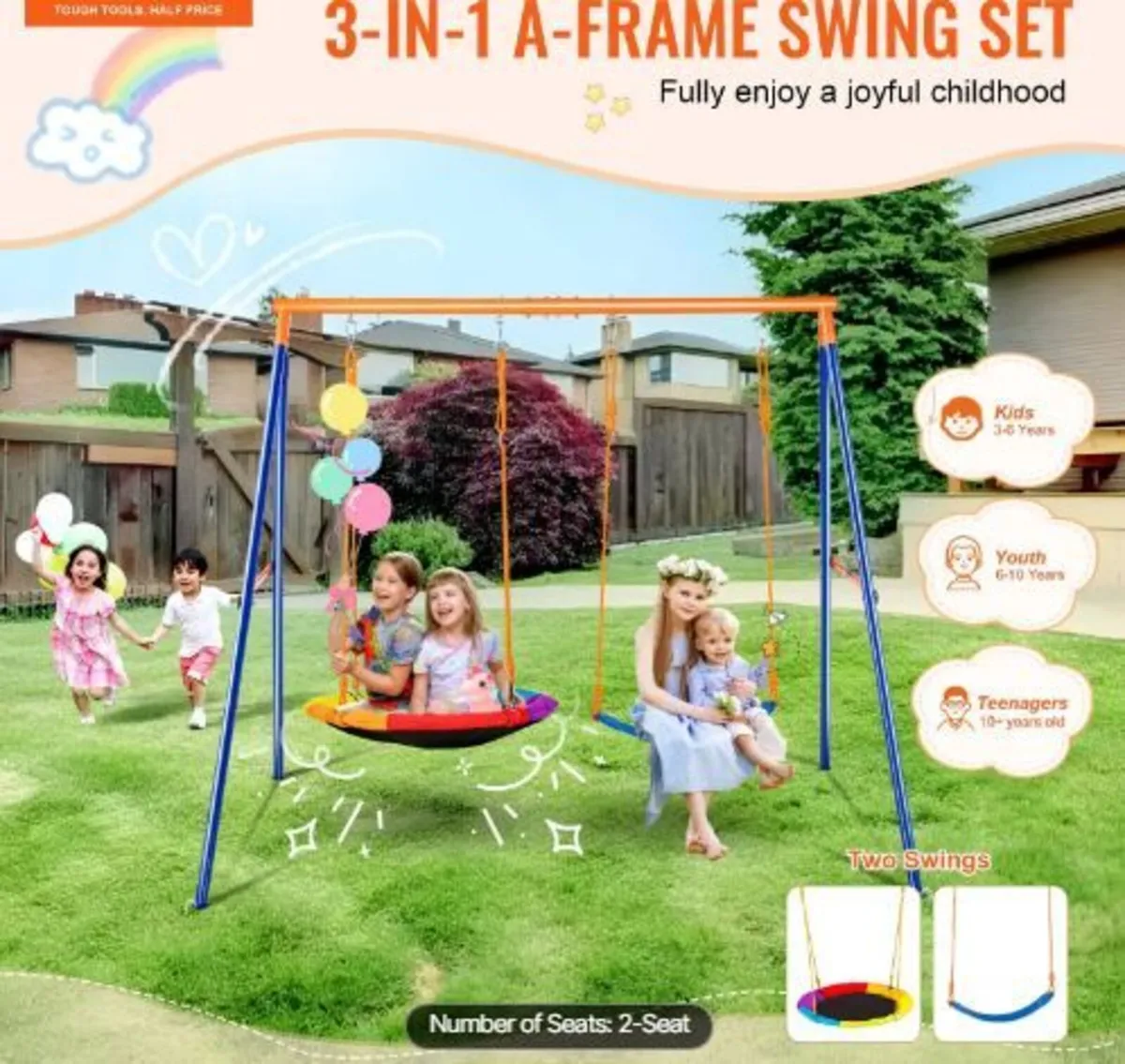 Swing Sets for Backyard, 440lbs Load - Image 2