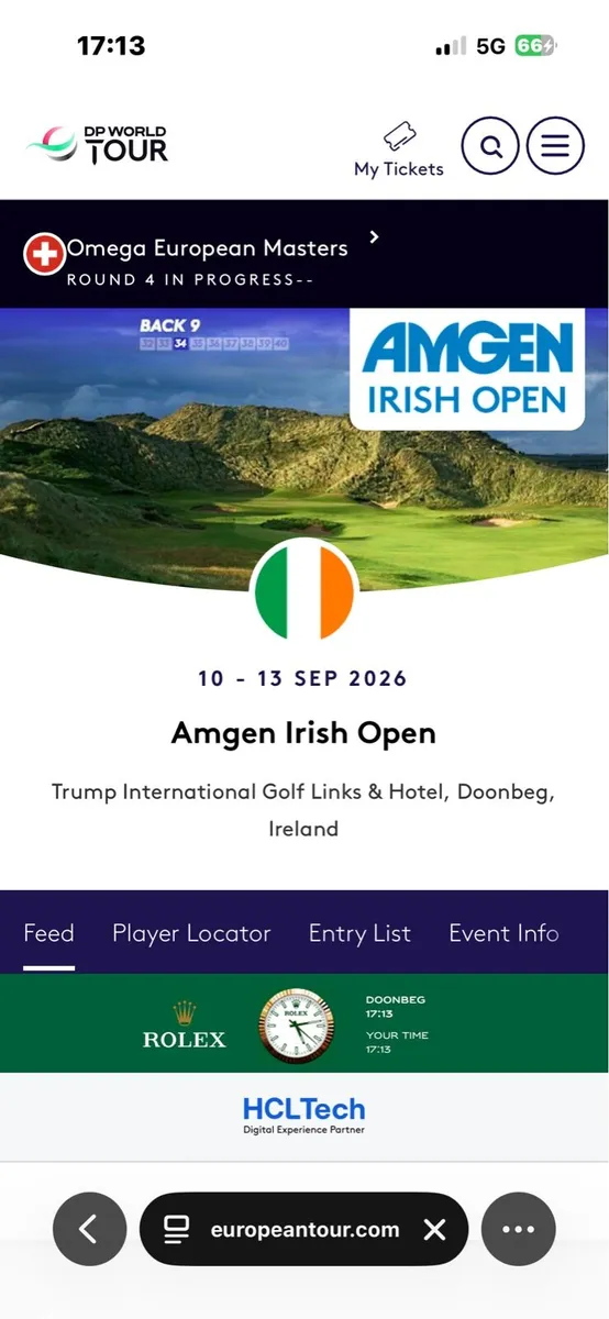 Irish Open Ticket Saturday