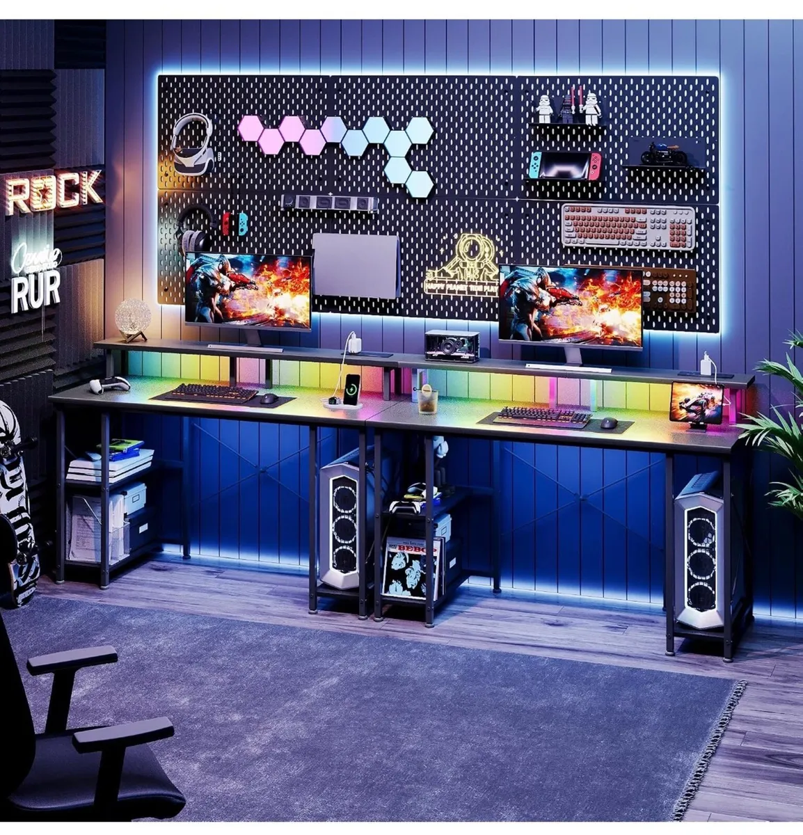 120x50cm Gaming Desk with LED Lights & Power Outle - Image 3