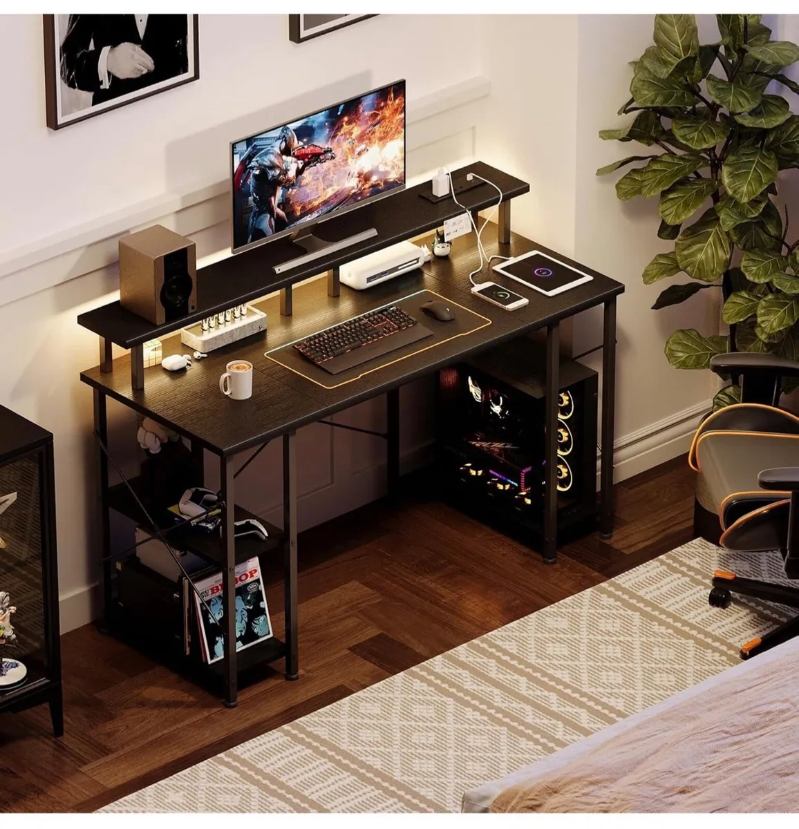 120x50cm Gaming Desk with LED Lights & Power Outle - Image 2