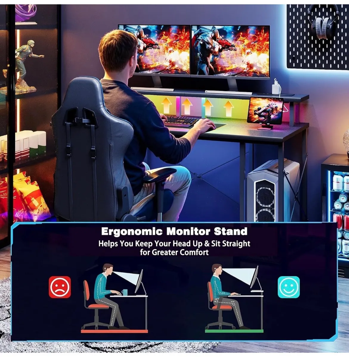 120x50cm Gaming Desk with LED Lights & Power Outle - Image 4
