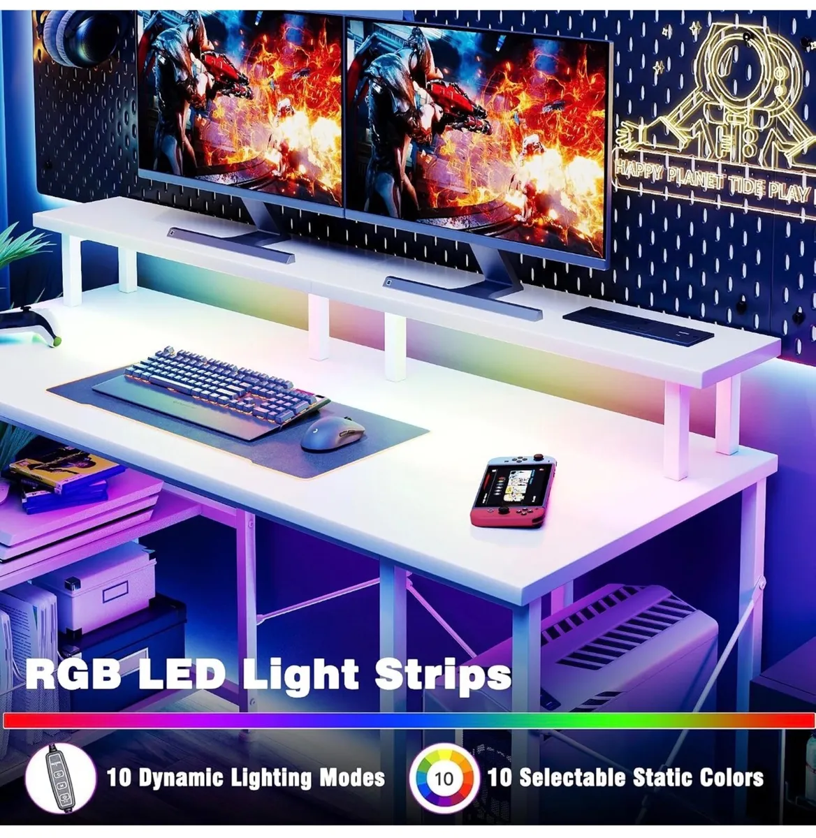 120x50cm Gaming Desk with LED Lights & Power Outle - Image 3