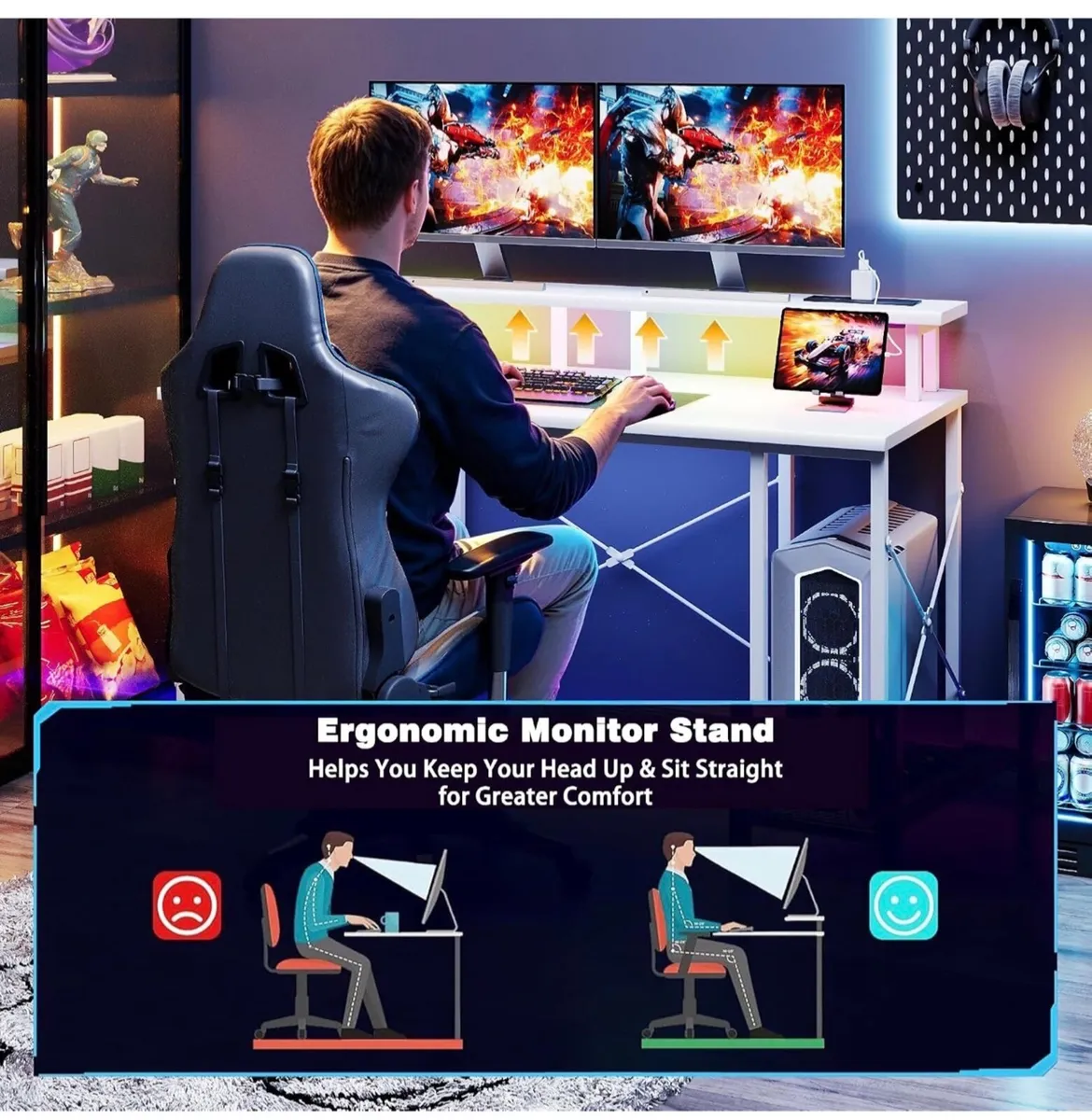 120x50cm Gaming Desk with LED Lights & Power Outle - Image 4
