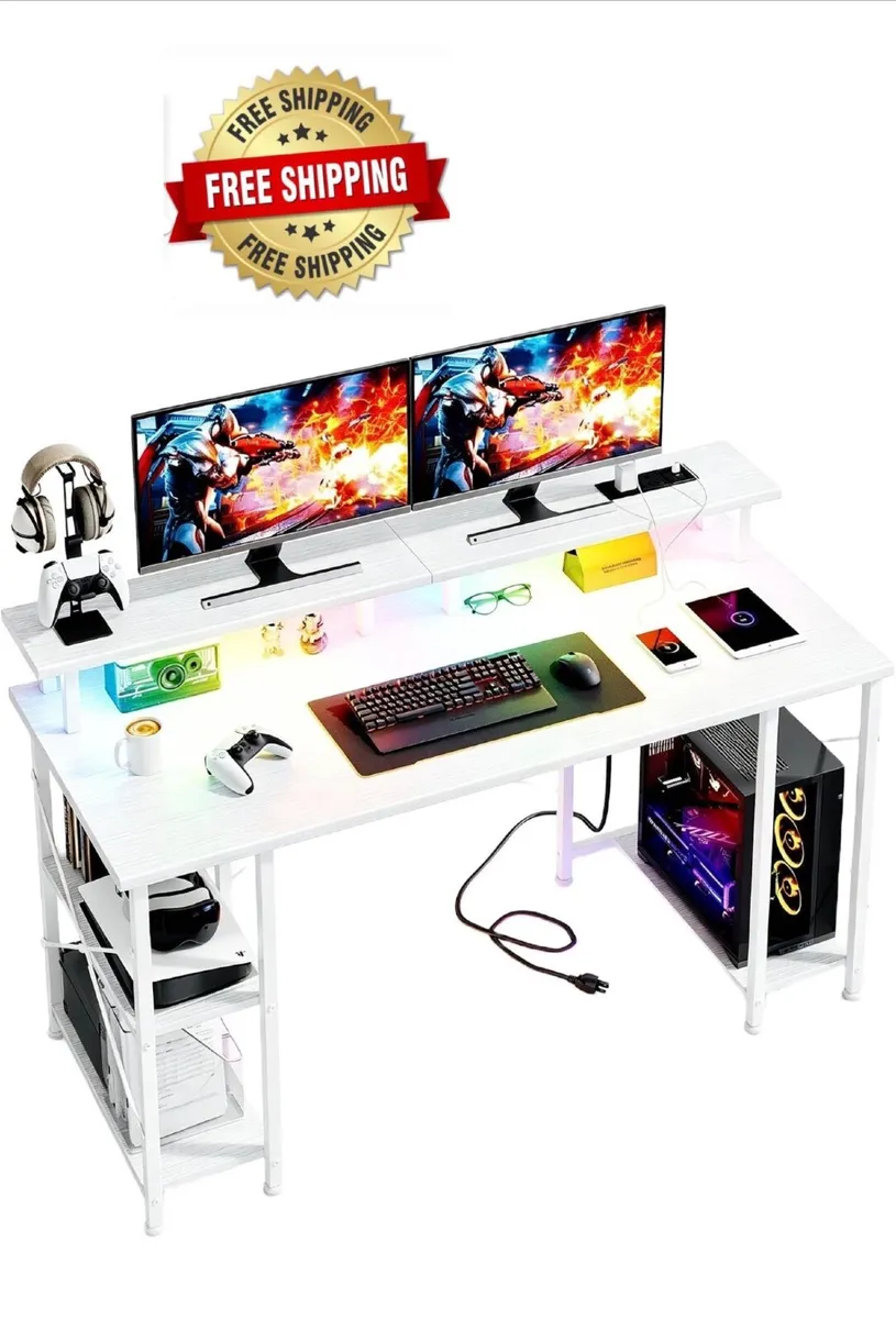 120x50cm Gaming Desk with LED Lights & Power Outle - Image 1