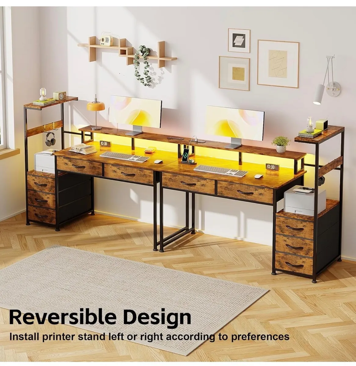 120cm Computer Desk with 5 Fabric Drawers, Reversi - Image 4