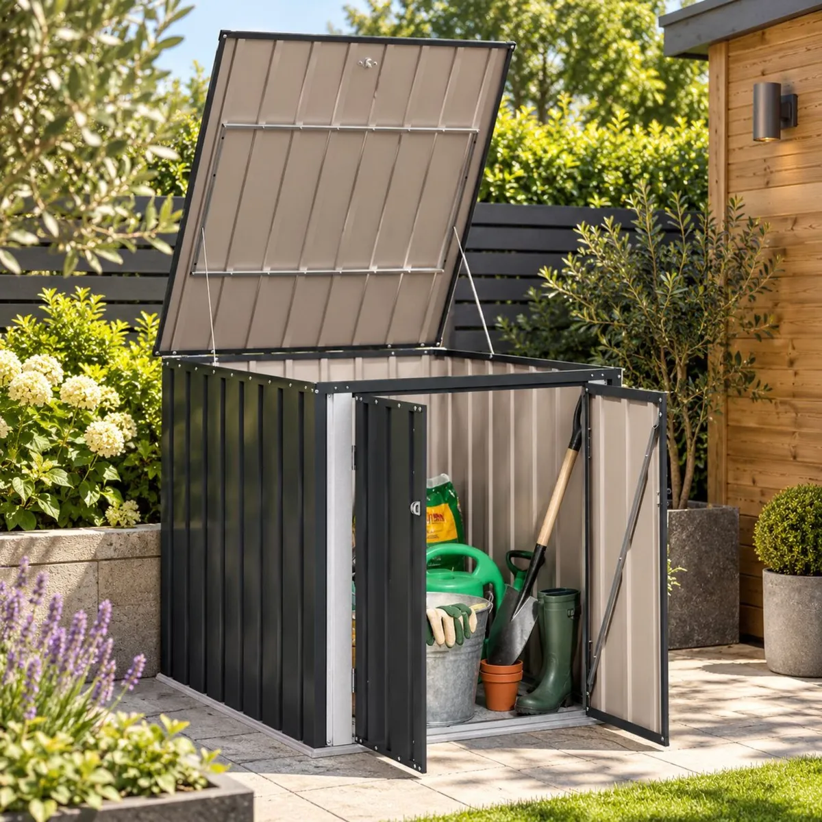 Lockable Steel Garden Storage Box Black Outdoor St - Image 2
