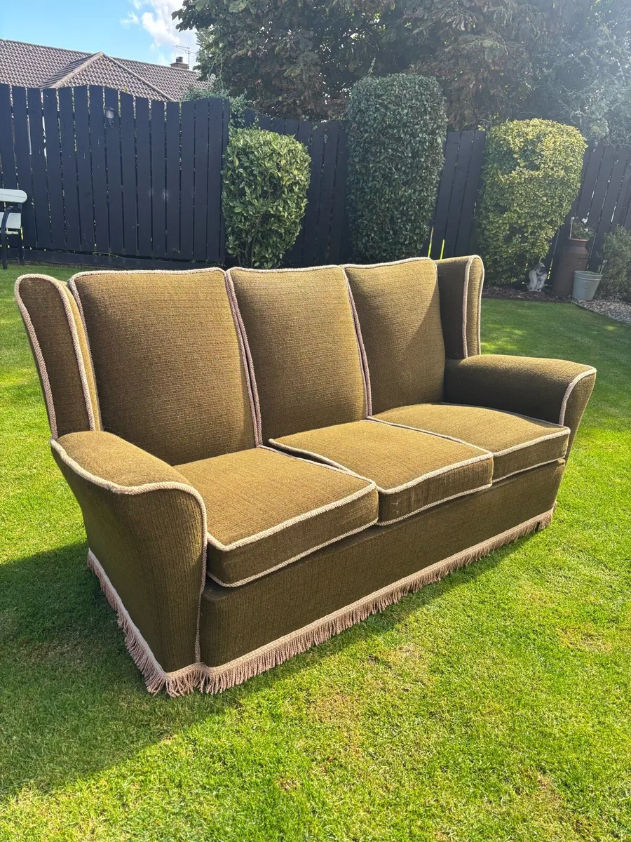 Vintage  mid c wing back high back 3 seater sofa - Image 1