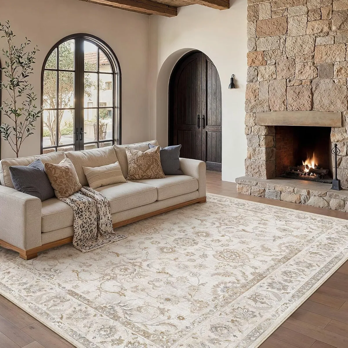 Large Living Room Area Rug Vintage Washable - Image 1