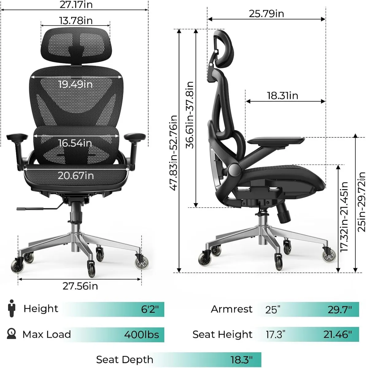 Ergonomic Mesh Office Chair Adjustable Lumbar - Image 2