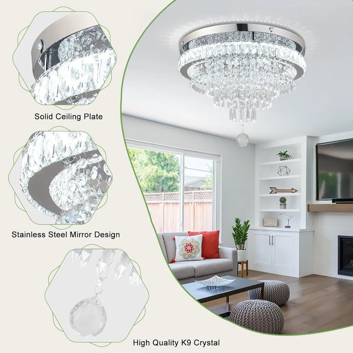 19.7" Crystal Flush Mount Chandelier Ceiling - Image 2