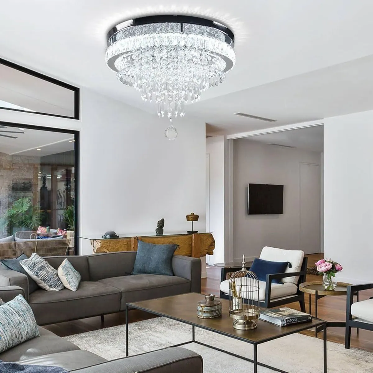 19.7" Crystal Flush Mount Chandelier Ceiling - Image 4